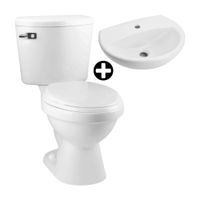COMBO Trebol: Inodoro 2 piezas Rapid Jet Blanco Manija + Lavatorio Ovalado de Loza Vitrificada Modelo Fontana Blanco + Asiento Redondo Fiori Blanco