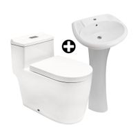 COMBO Trebol: Inodoro One Piece Advance Pro Blanco + Lavatorio Ovalado de Loza Blanco + Pedestal Universal Loza Blanco Vitrificado 68x19.5x16cm