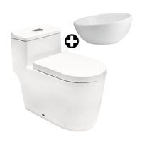 COMBO Trebol: Inodoro One Piece Advance Pro Blanco + Ovalín de Loza Modelo Luna Blanco Brillante para Sobreponer
