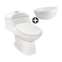 COMBO Trebol: Inodoro One Piece Balanz Pro Blanco + Ovalín de Loza Modelo Luna Blanco Brillante para Sobreponer