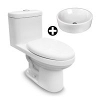 COMBO Trebol: Inodoro One Piece Savona Vortex Blanco Pd As Sd + Ovalin Circular Priano 37cm Blanco
