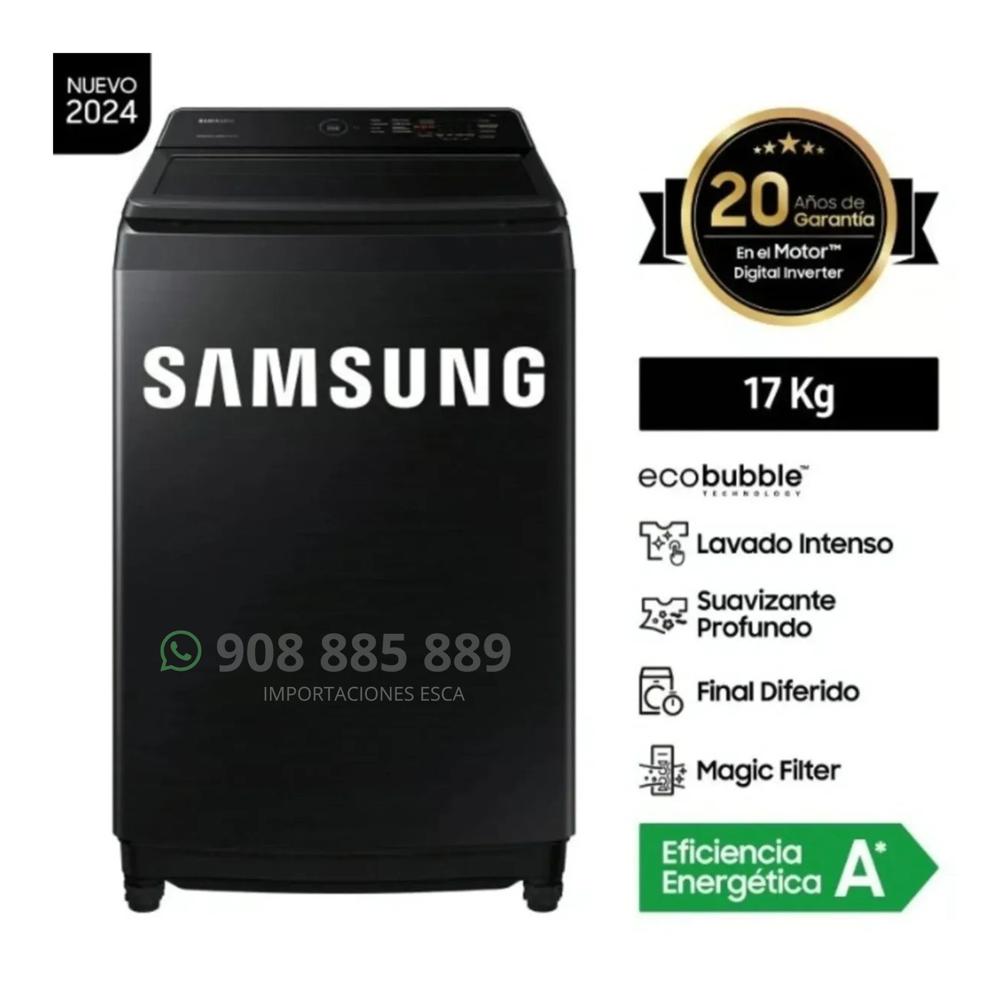 Lavadora Samsung Automática 17 Kilos EcoBubble  Carga superior Negro WA17CG6441BV