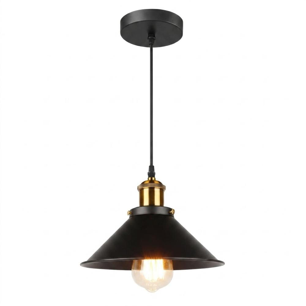 Kit Lámpara Colgante Mini Cantabria Negro D25cm Con Foco LED Pera 8W Luz Cálida