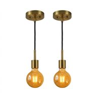 Pack x2 Set Lámparas Colgante Vintage Oro Canopla D12cm 1.2 Mts  c2 Focos LED Bola G95 8W Luz Cálida