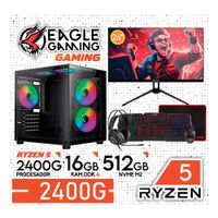 COMPUTADORA PC GAMER RYZEN 5 2400G RAM 16GB SSD 512GB Monitor 24 con KIT GAMER TEROS