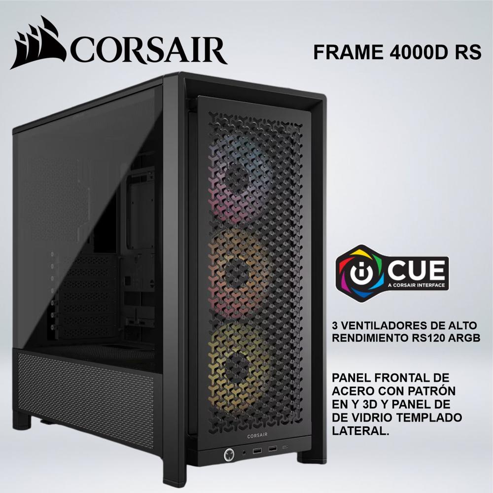 CASE CORSAIR MID TOWER FRAME 4000D RS NEGRO VENTILADORES ARGB PANEL ACERO Y VIDRIO TEMPLADO