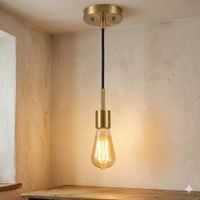 Set Lámpara Colgante Vintage Color Oro Canopla D12cm 1.2 Metros Largo y Foco LED Pera 8W Luz Cálida