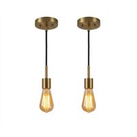 Pack x2 Set Lámparas Colgante 1.2M Vintage Oro y Focos LED Pera 8W luz Cálida
