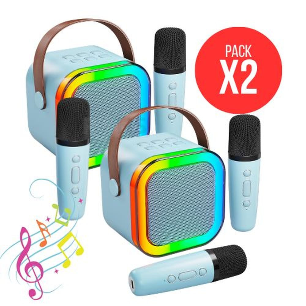 Micrófono Karaoke Con Parlante Celeste Para Diversión De Los Peques Pack X2 Unidades