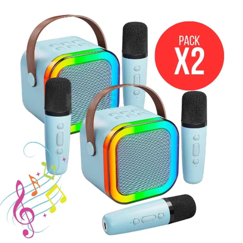 Micrófono Karaoke Con Parlante Celeste Para Diversión De Los Peques Pack X2 Unidades