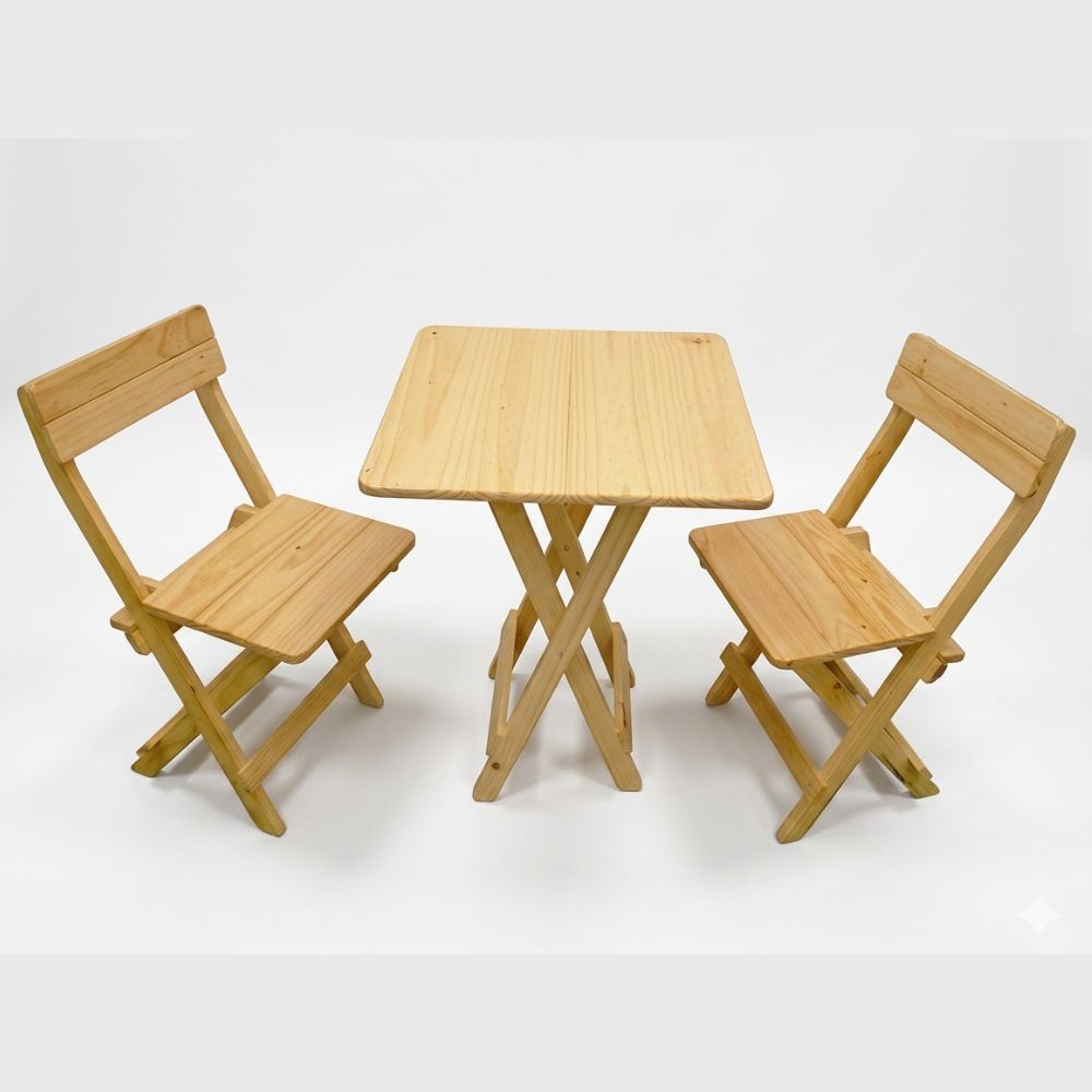 Juego de Mesa Plegable Cuadrada con 2 Sillas Pino Natural