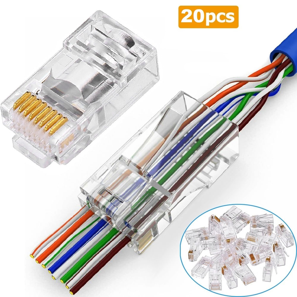 Conector RJ45 CAT6 Pass Through - Pack 20 Unidades