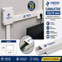 CANALETAS DE PVC 10X15 POR 10 UNID COLOR BLANCO CON ADHESIVO