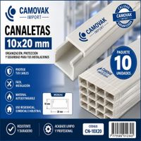 CANALETAS DE PVC 10X20 POR 10 UNID COLOR BLANCO CON ADHESIVO