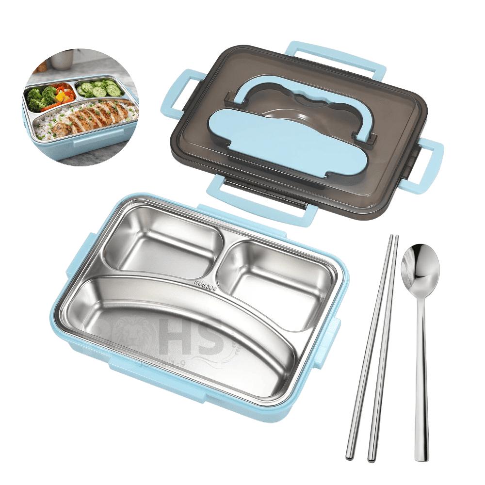 Tupper De Acero Inoxidable Con Cuchara Y Dos Palitos Compartimentados