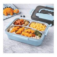 Tupper De Acero Inoxidable Con Dos Palitos Compartimentados Y Cuchara