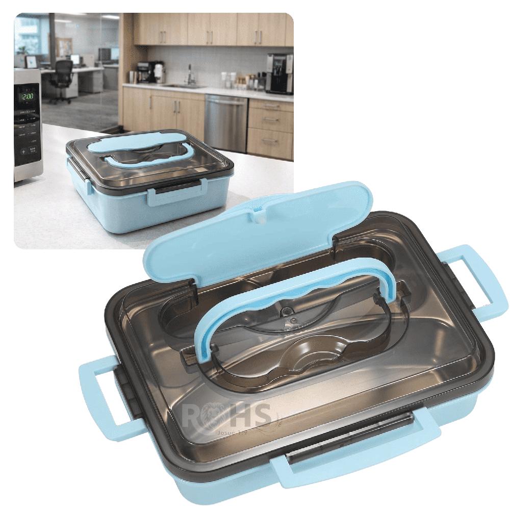 Tupper De Acero Inoxidable Con Dos Palitos Compartimentados Y Cuchara