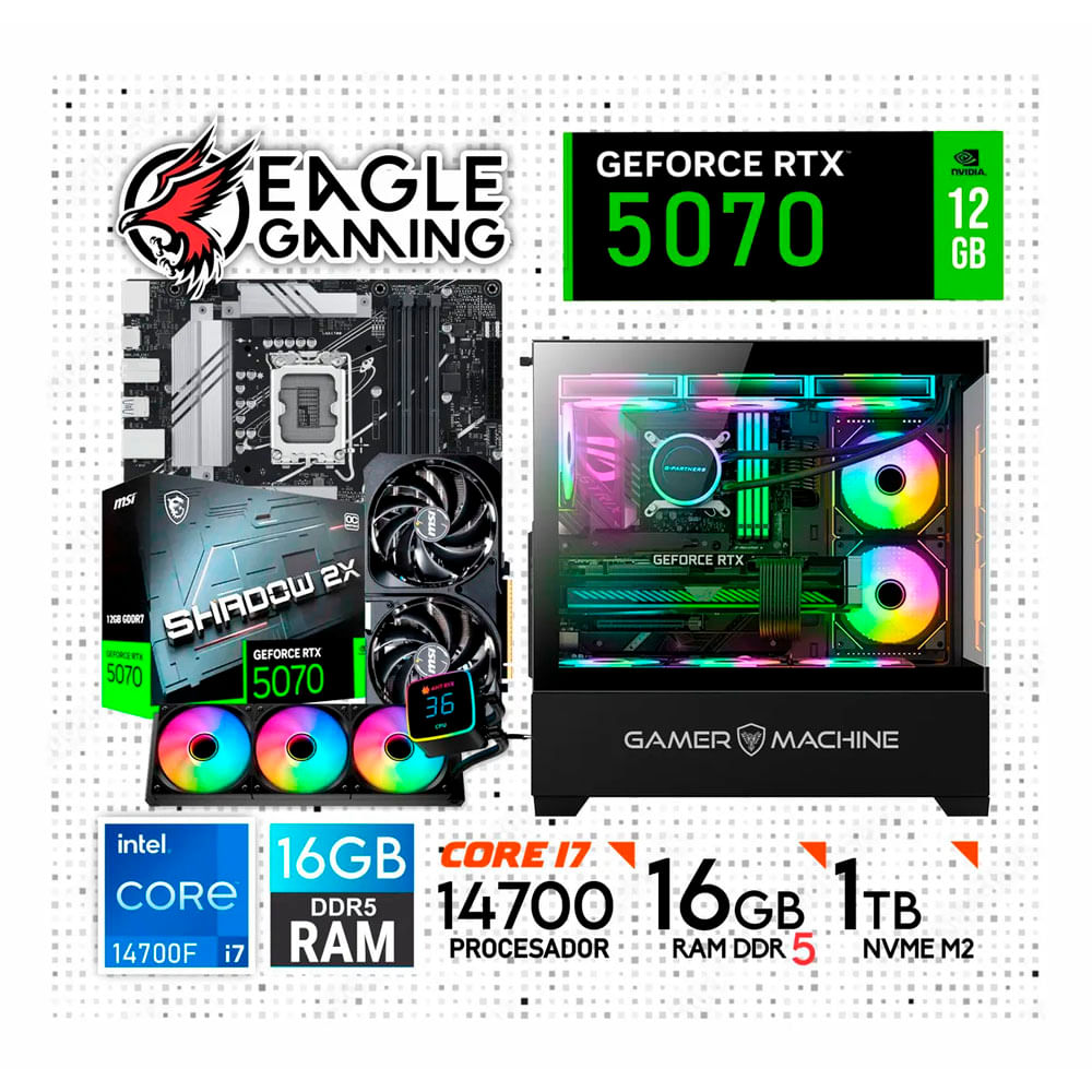 PC Gamer Core i7 14700 RTX 5070 12GB - RAM 16GB DDR5 - SSD 1TB - LIQUIDA de 14va Generación