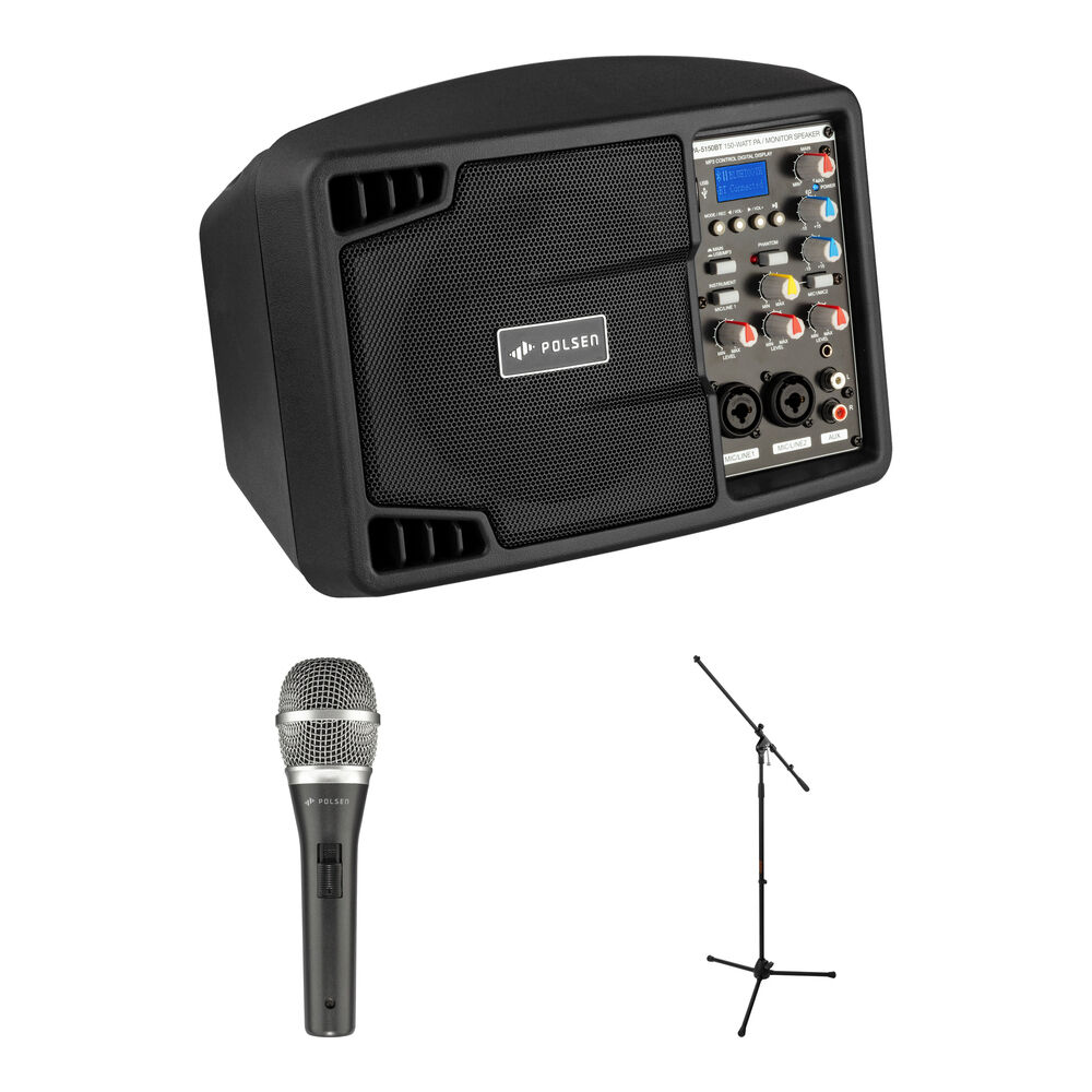 Polsen PA-5150BT Sistema de Sonido PA Portátil de 5"" 150W con Micrófono Dinámico y Sopo