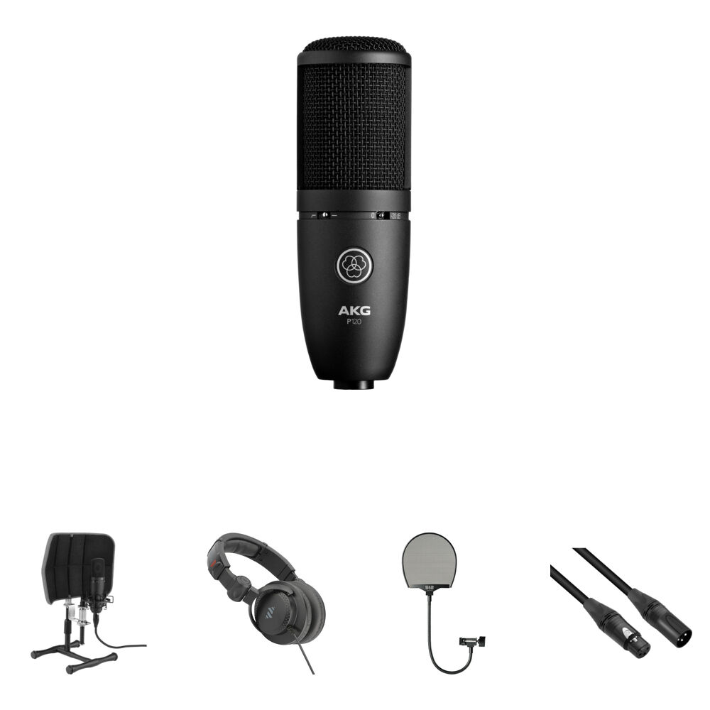 AKG P120 Kit de Grabación Vocal de Escritorio - Micrófono Condensador Cardioide, Aislado