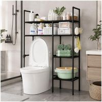 Estante Organizador Multiusos para Inodoro Baño 4 Niveles 2 Cuerpos 138x81x25cm Negro