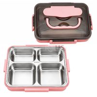 Tupper De Acero Inoxidable Rosa Con Cuchara Y Dos Palitos Compartimentados
