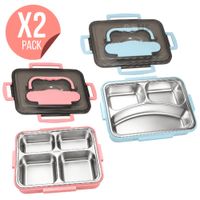 Pack X2 Tupper De Acero Inoxidable Cuchara Y Palitos Con Compartimientos
