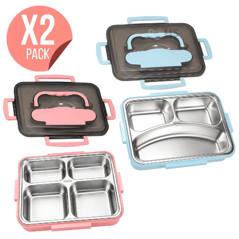 Pack X2 Tupper De Acero Inoxidable Cuchara Y Palitos Con Compartimientos