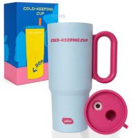 Vaso Térmico Celeste Y Rosa De Acero Inoxidable Con Infusor Y Sorbete