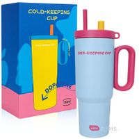 Vaso Térmico Celeste Y Rosa De Acero Inoxidable Con Infusor Y Sorbete