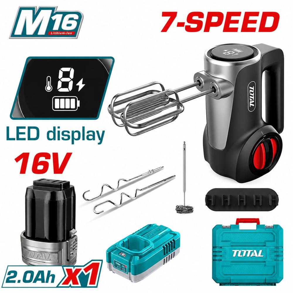 Batidora de Mano Inalambrica TOTAL 16v 1 bateria y cargador con caja plastica