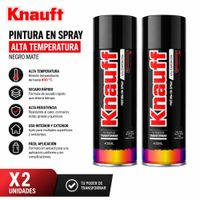 Pintura En Spray Knauff Alta Temperatura 400 ml Pack 2 UND Negro Mate 600 Grados
