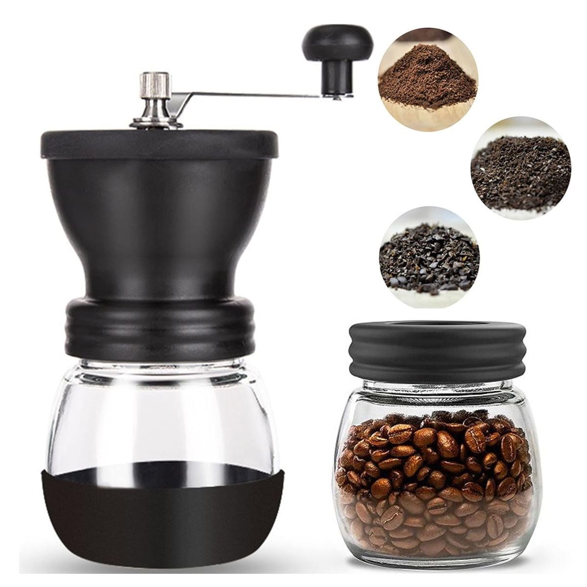 Molinillo de café manual con 2 tarros de vidrio Transparentes