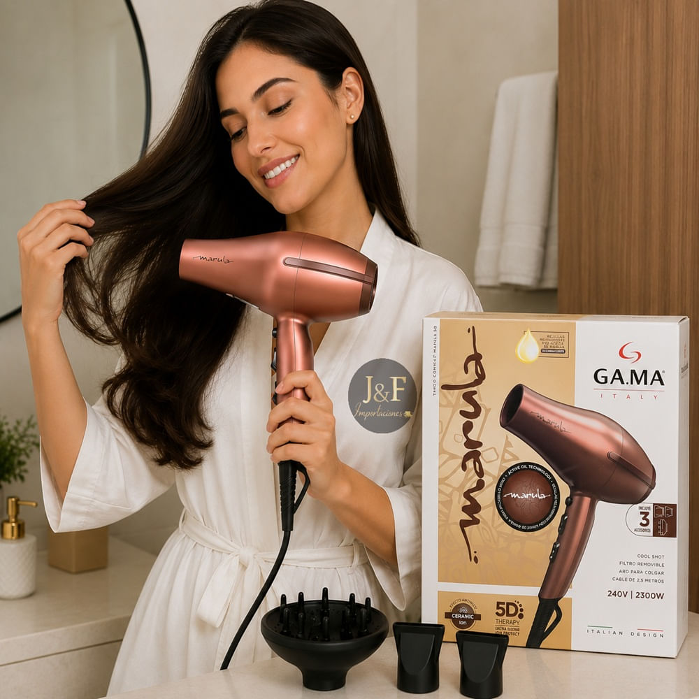 SECADORA DE CABELLO PROFESIONAL GA.MA MARULA 5D THERAPY ACTIVE OIL 2300W DIFUSOR Y 2 BOQUILLAS