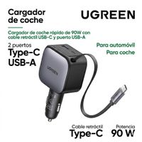 Cargador Auto 90W EC603 Cable USB-C Cable Retráctil
