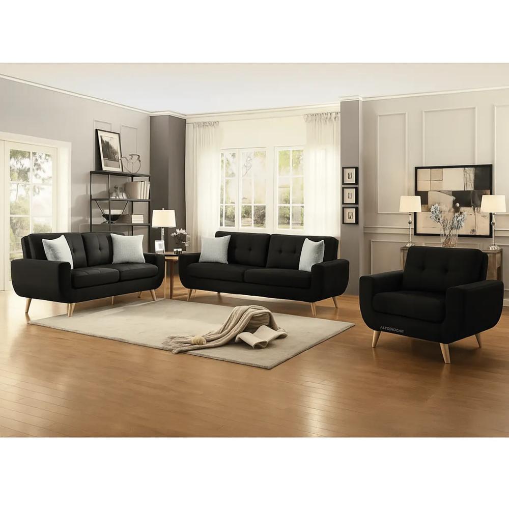 Juego de Sala Kima 3 2 1 Tapiz Antifluido Negro