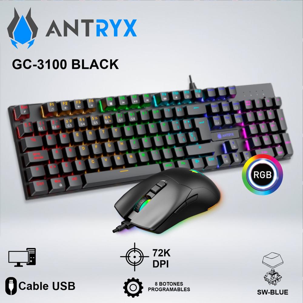 TECLADO GAMER MOUSE ANTRYX GC-3100 BLACK SW-BLUE RGB
