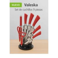 Set de Cuchillos 9 Piezas Inoxidable Soporte Giratorio Valeska ROJO