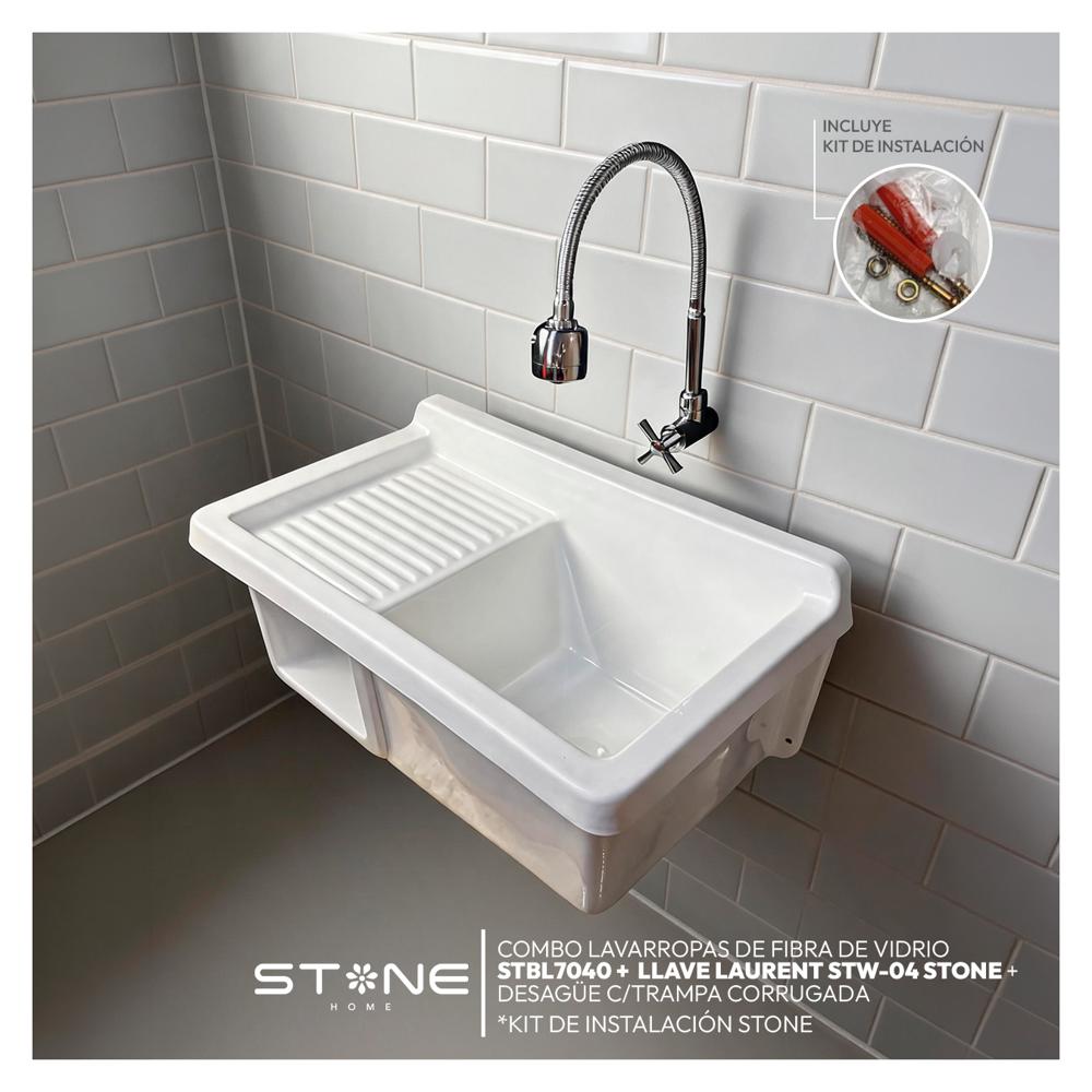 COMBO LAVARROPAS FIBRA DE VIDRIO STBL7040 + LLAVE LAURENT STW-04 STONE + DESAGÜE C/TRAMPA CORRUGADA