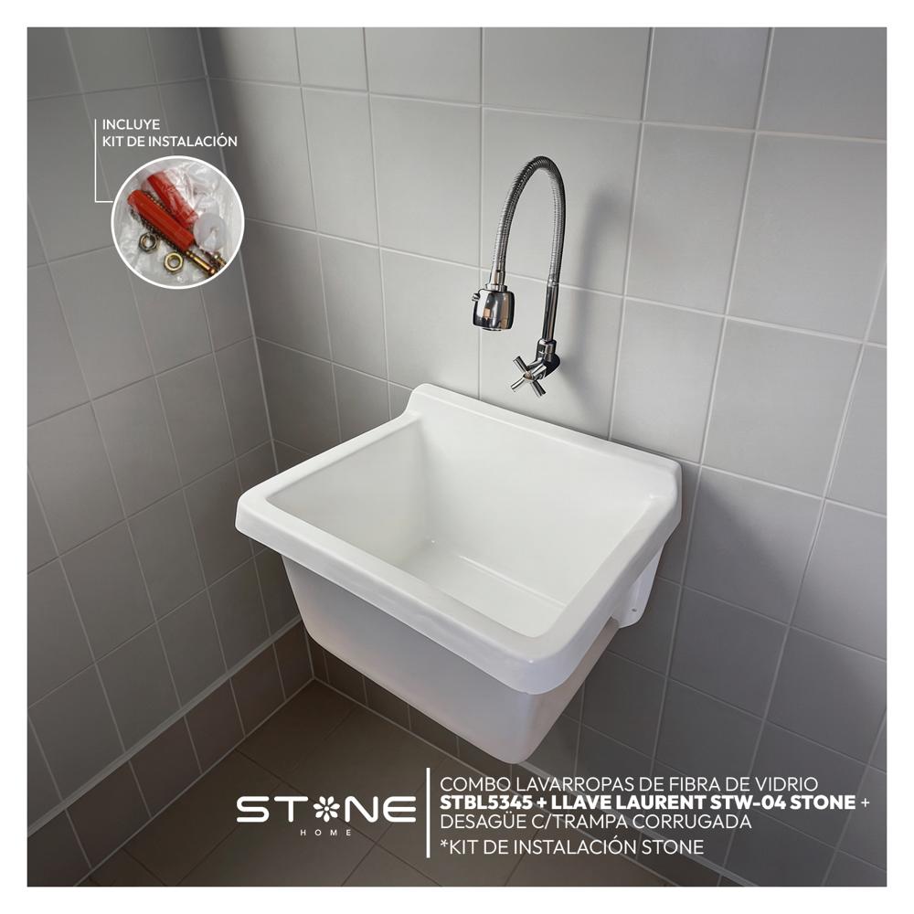 COMBO LAVARROPAS FIBRA DE VIDRIO STBL5344 + LLAVE LAURENT STW-04 STONE + DESAGÜE C/TRAMPA CORRUGADA