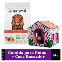 Comida Gato Esterilizado Amanova Pollo 6kg + Casa Rascador