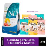 Comida Gato Castrado N&D Ocean Salmon 7.5 kg + Kissito 6 sobres
