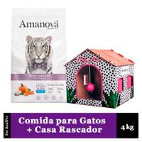 Comida Gato Esterilizado Amanova Pescado 4kg + Casa Rascador