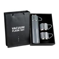 TERMO 500 ML VACUUM CON 3 TAZAS ACERO INOXIDABLE COLOR PLOMO