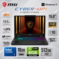 Laptop Gamer MSI Cyborg 15 Core 7 240H 16GB RAM 512GB SSD RTX 5060 8GB 15.6 FHD 144Hz B2RWFKG-071US