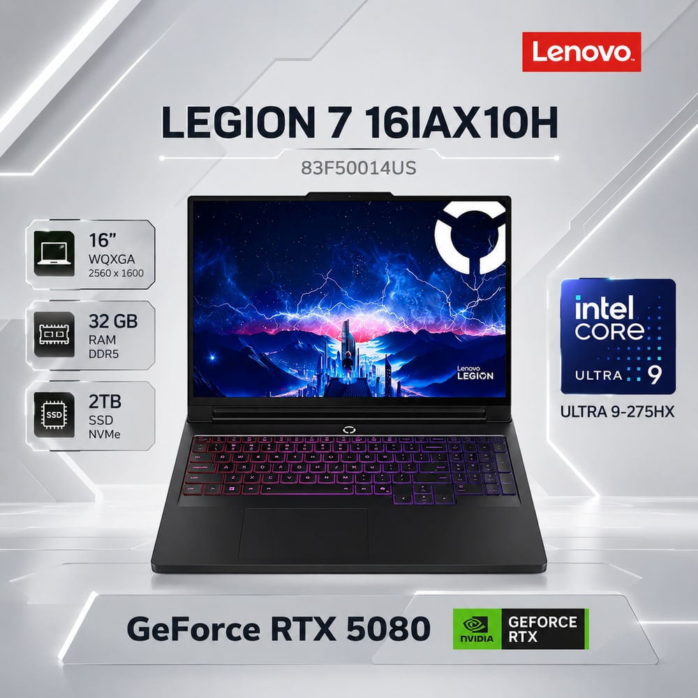 Laptop Gamer Lenovo Legion Pro 7 Ultra 9 275HX 32GB RAM 2TB SSD RTX 5080 16GB 16 OLED 83F50014US