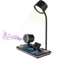 Lampara de Escritorio Parlante Bluetooth Reloj Cargador Inalámbrico 4 En 1