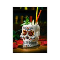 Soul-taza Tiki de cerámica con forma de calavera y flores 450ml