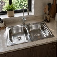 Lavadero de Cocina Doble de Acero Inoxidable Satinado 100 x 50 cm