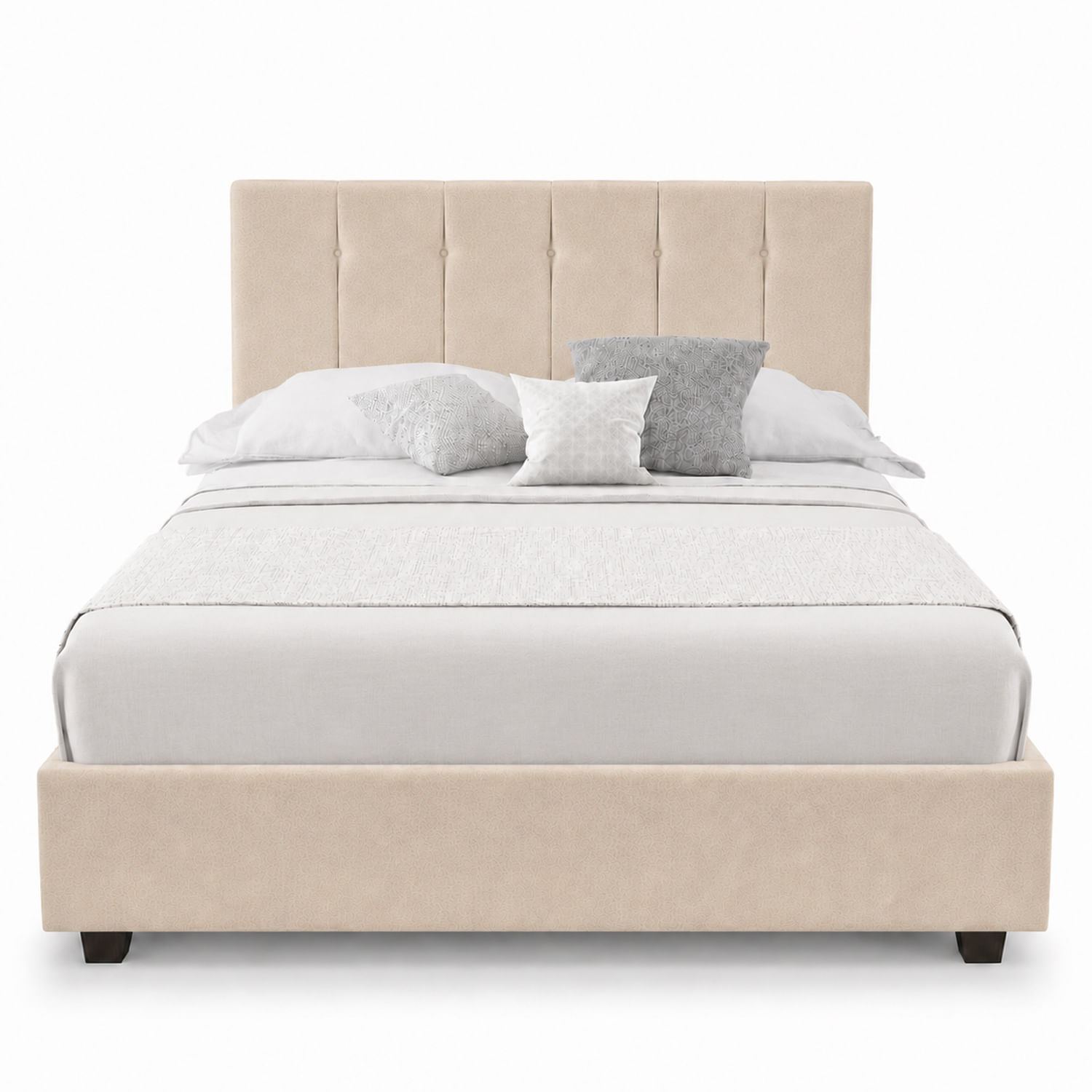 Cama Tapizada Listón con Botones LeMueble 1.5 Plz Beige